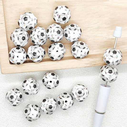 Soccer Rhinestone Fancy Polymer Clay Beads,Sports Beads