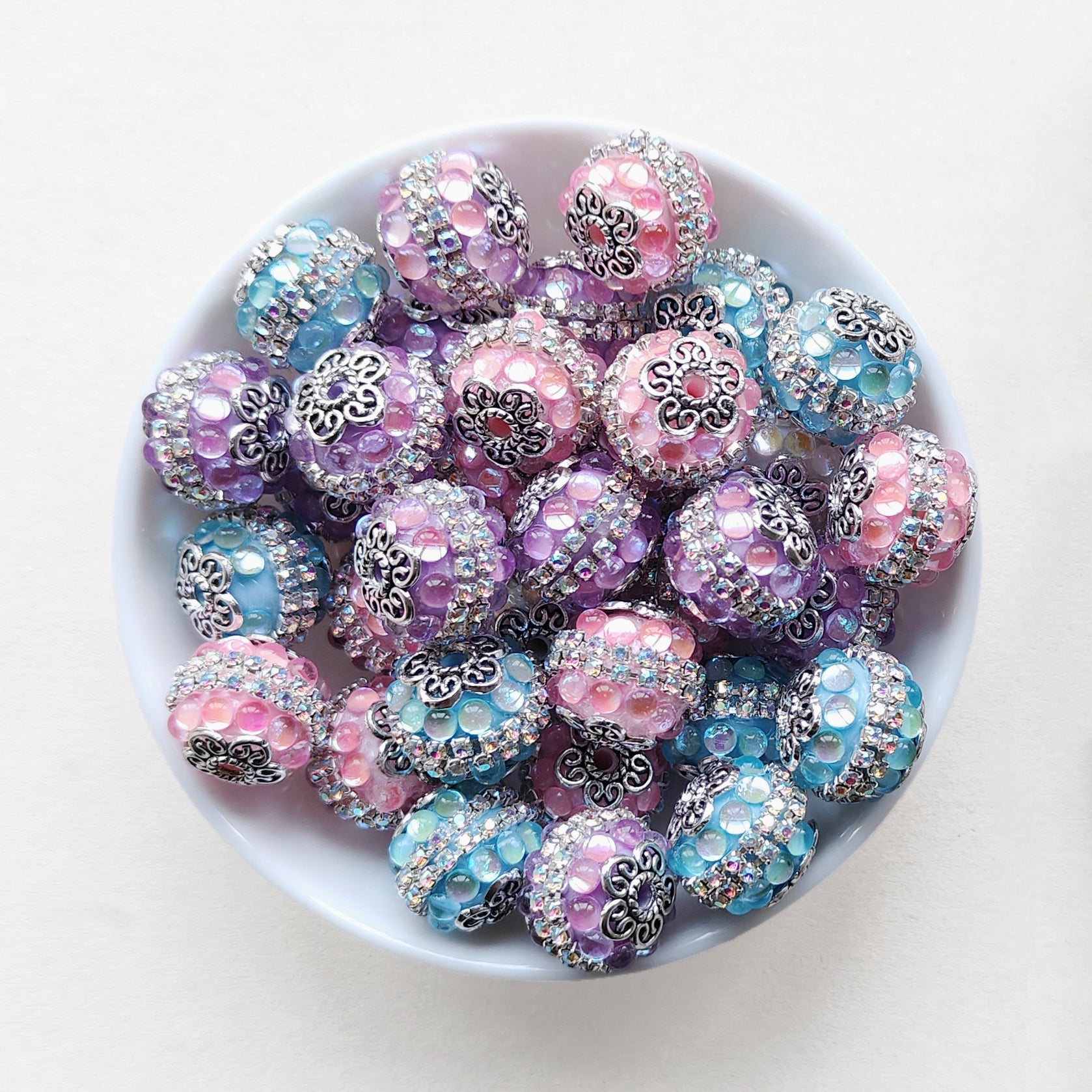 Iridescent Beads, Sparkle Rhinestone Bubblegum Acrylic Beads