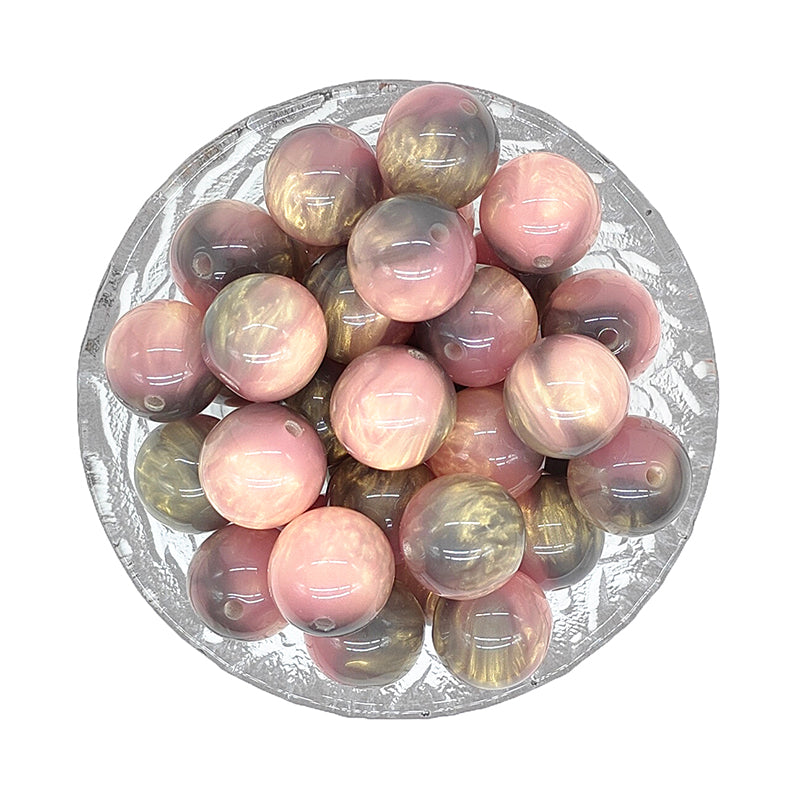 16mm Round Grey Pink Pearlescent Acrylic Beads