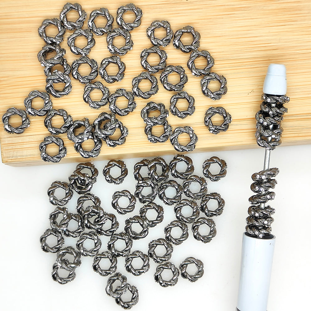 10mm Twist CZ Pave Spacer Metal Beads,(4 Colors)