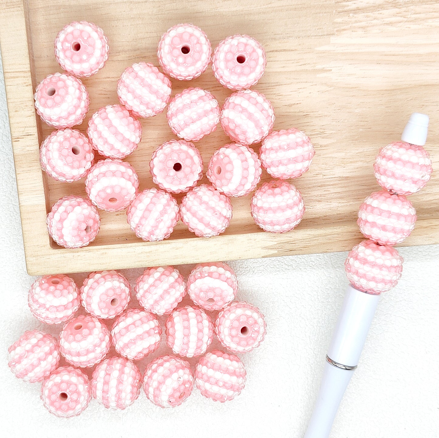 New 20mm Round Striped Clear Rhinestone Bubblegum Beads