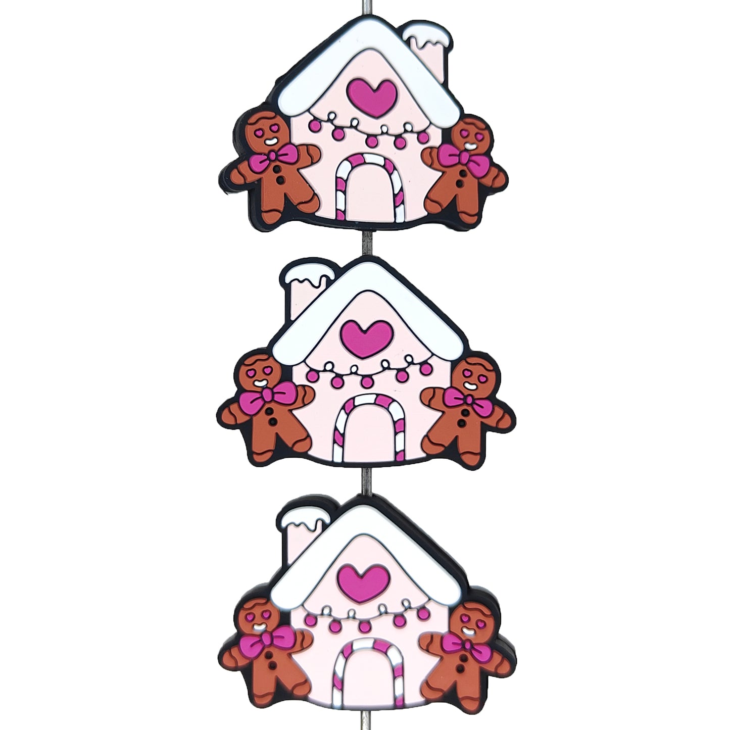 Gingerbread Man Bow & Pink House Focal