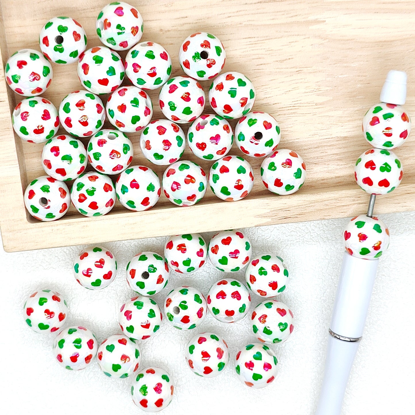 16mm Green Red Love Heart Acrylic Beads,Gumball Bead