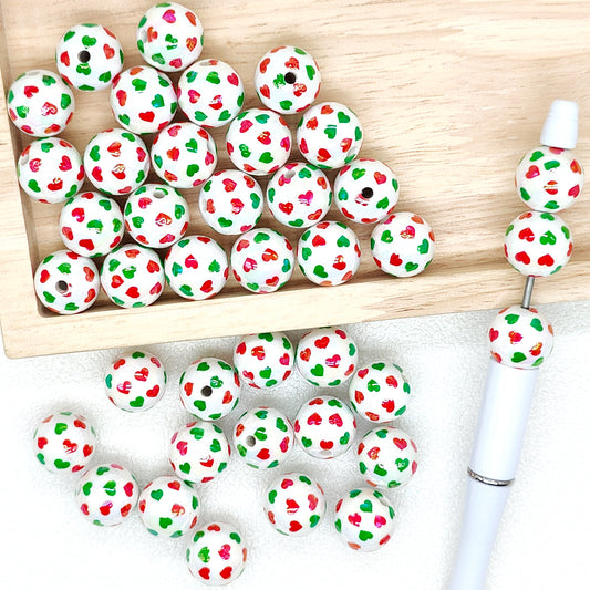 16mm Green Red Love Heart Acrylic Beads,Gumball Bead