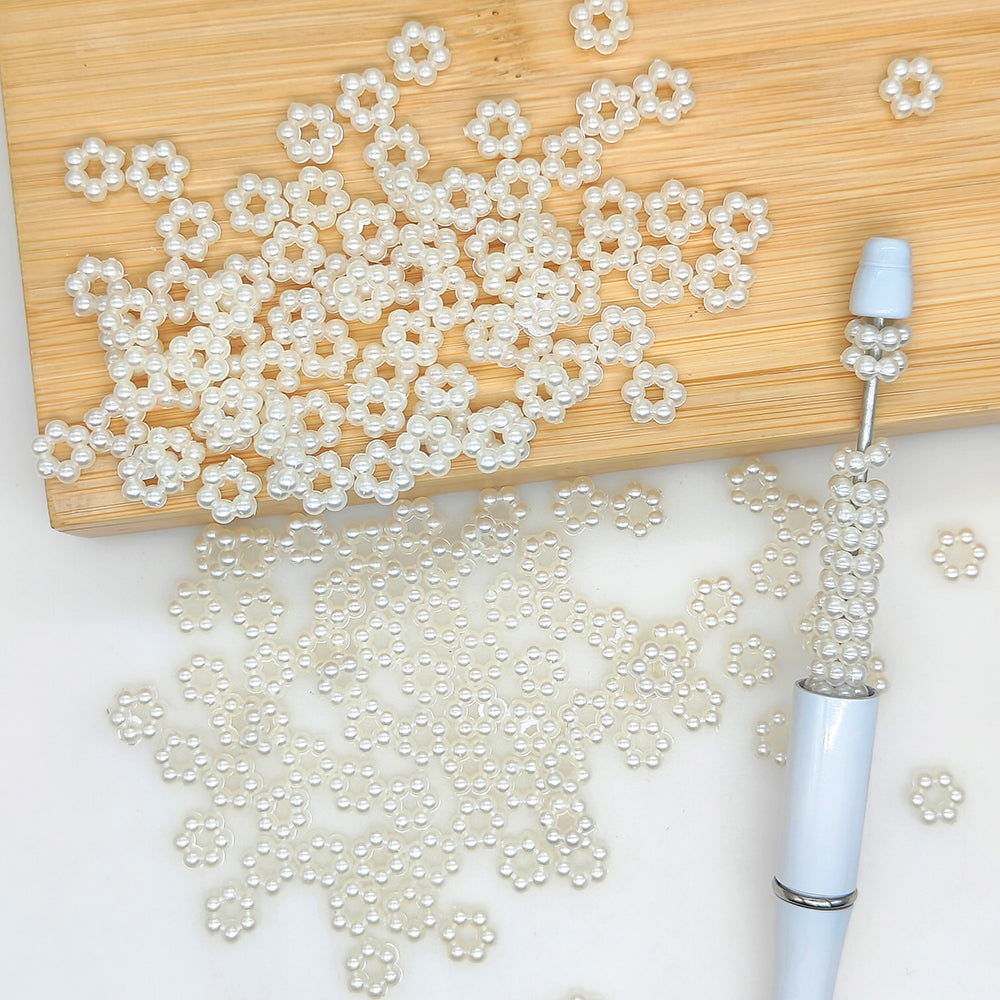 100Pcs 8mm Flower Faux Pearl Acrylic Spacers