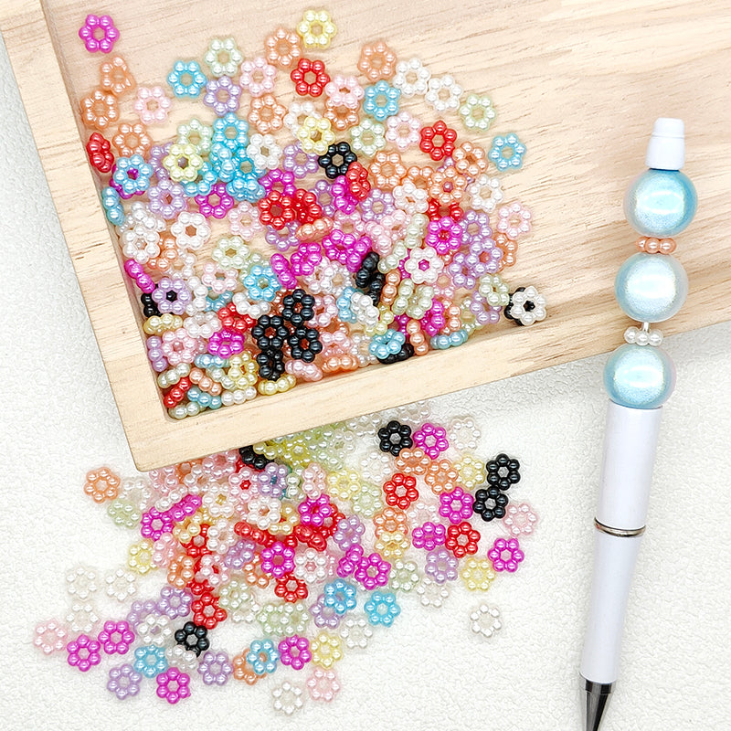 100Pcs 8mm Multicolor Mini Pearl Flower Ring Beads Spacers