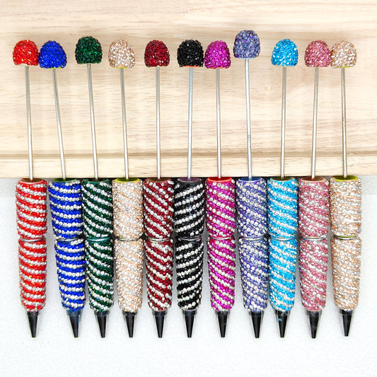 10Pcs Assorted Color Swirl Stripe Rhinestone Beadable Pen,Sparkle Polymer Clay Pen