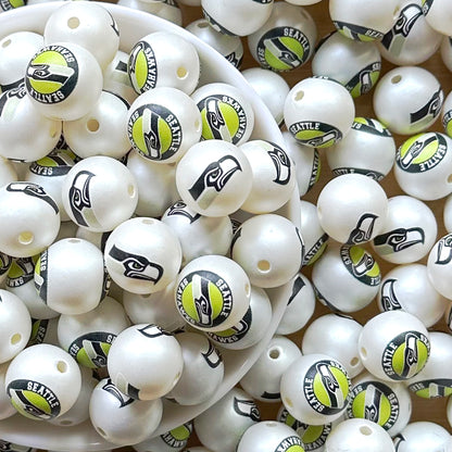 16mm Football Team Acrylic Beads,Frosted Pearl Gumball Beads