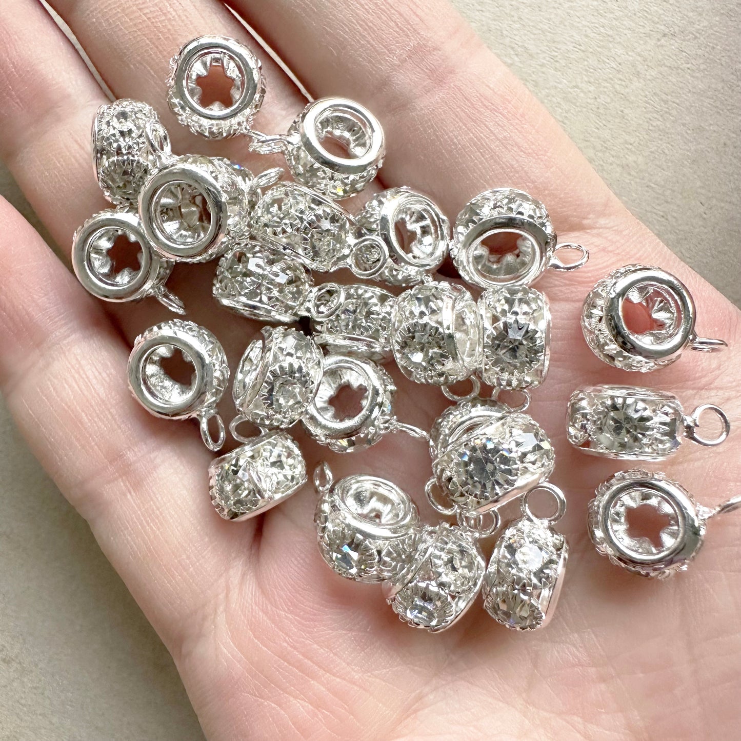 10mm 50Pcs/Lot Rhinestone Metal Bail Beads,Spacer,Hanger Beads