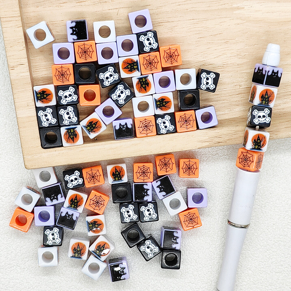 10mm Halloween Square Spooky Acrylic Beads,Cube Spacer Beads