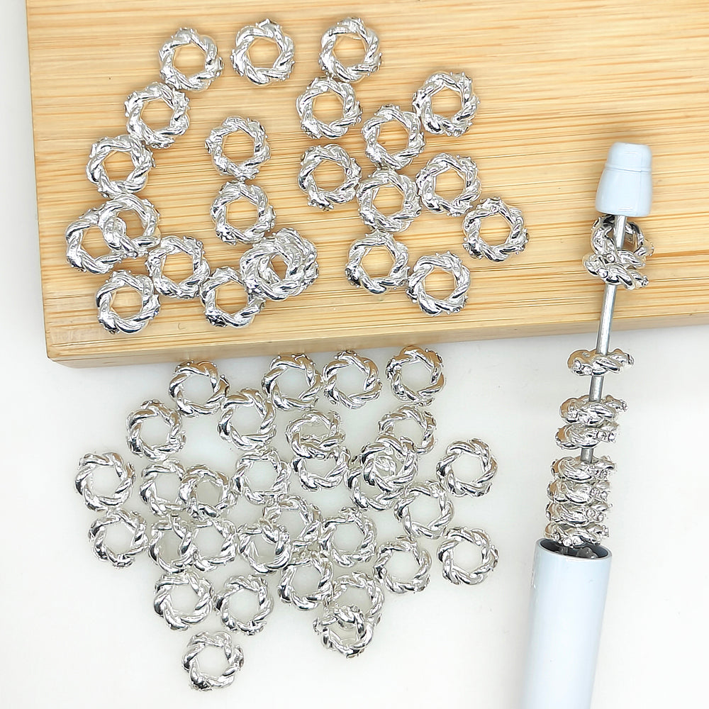 10mm Twist CZ Pave Spacer Metal Beads,(4 Colors)