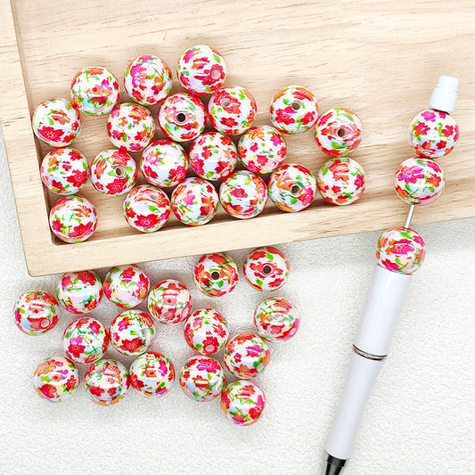 Iridescent Red Floral Acrylic Beads,16mm Flower Beads