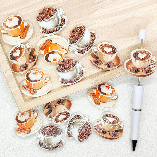 Coffee Mug Printed Shape Mix Acrylic Beads