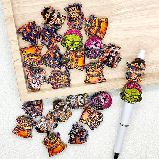 Assorted Halloween Vibe Acrylic Focal Beads,Tombstone Ghost Pumpkin Shape Beads
