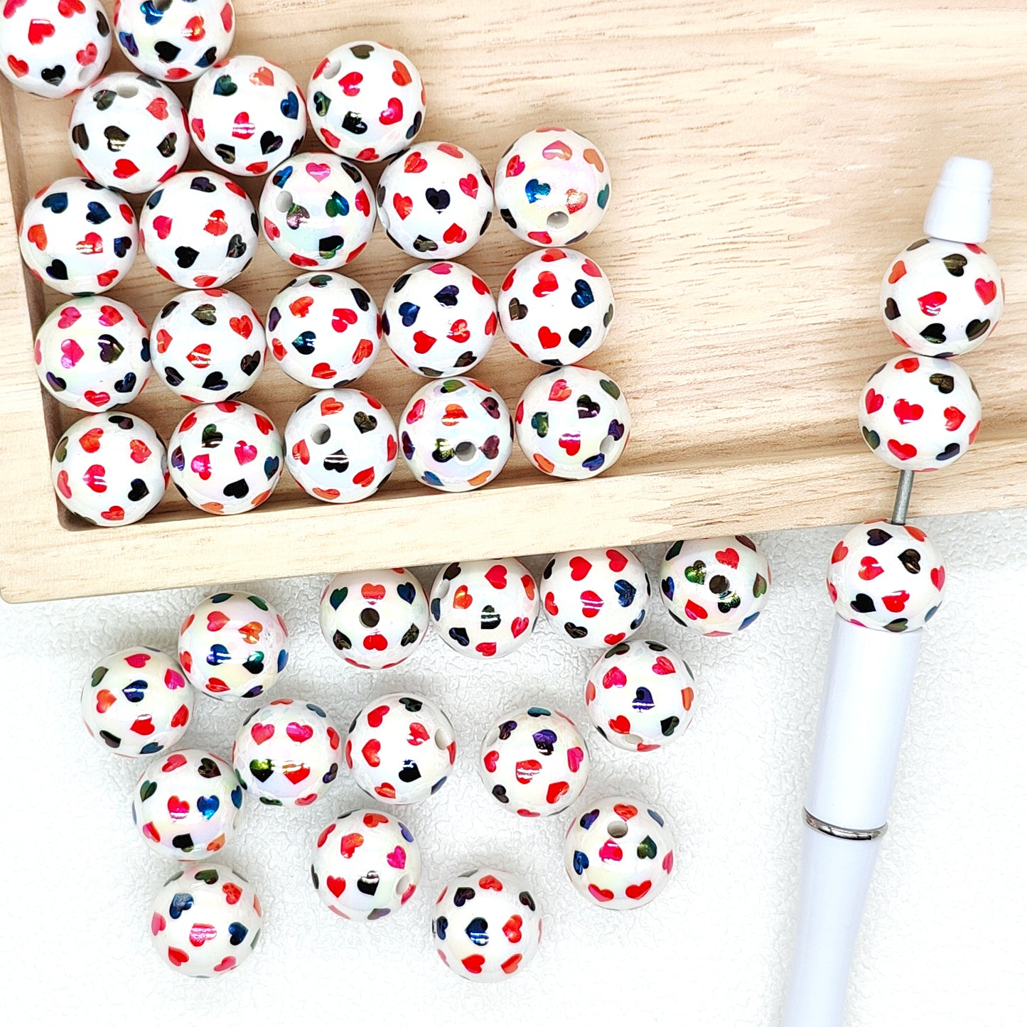 16mm UV Round Love Heart Acrylic Beads