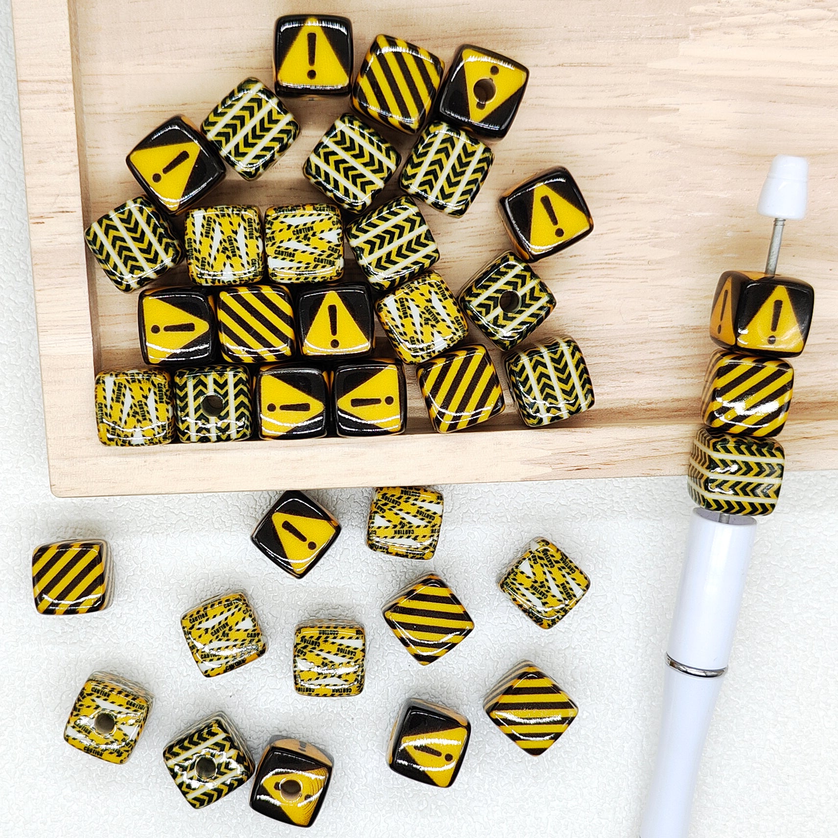 14mm Acrylic Square Mixed Road Sign Pattern Beads,Cube Bead