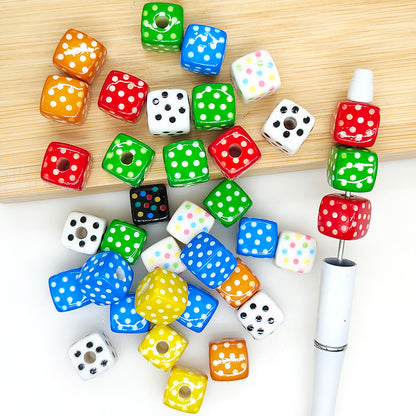 14mm Square Acrylic Dot Print Mixed Beads,Cube Beads