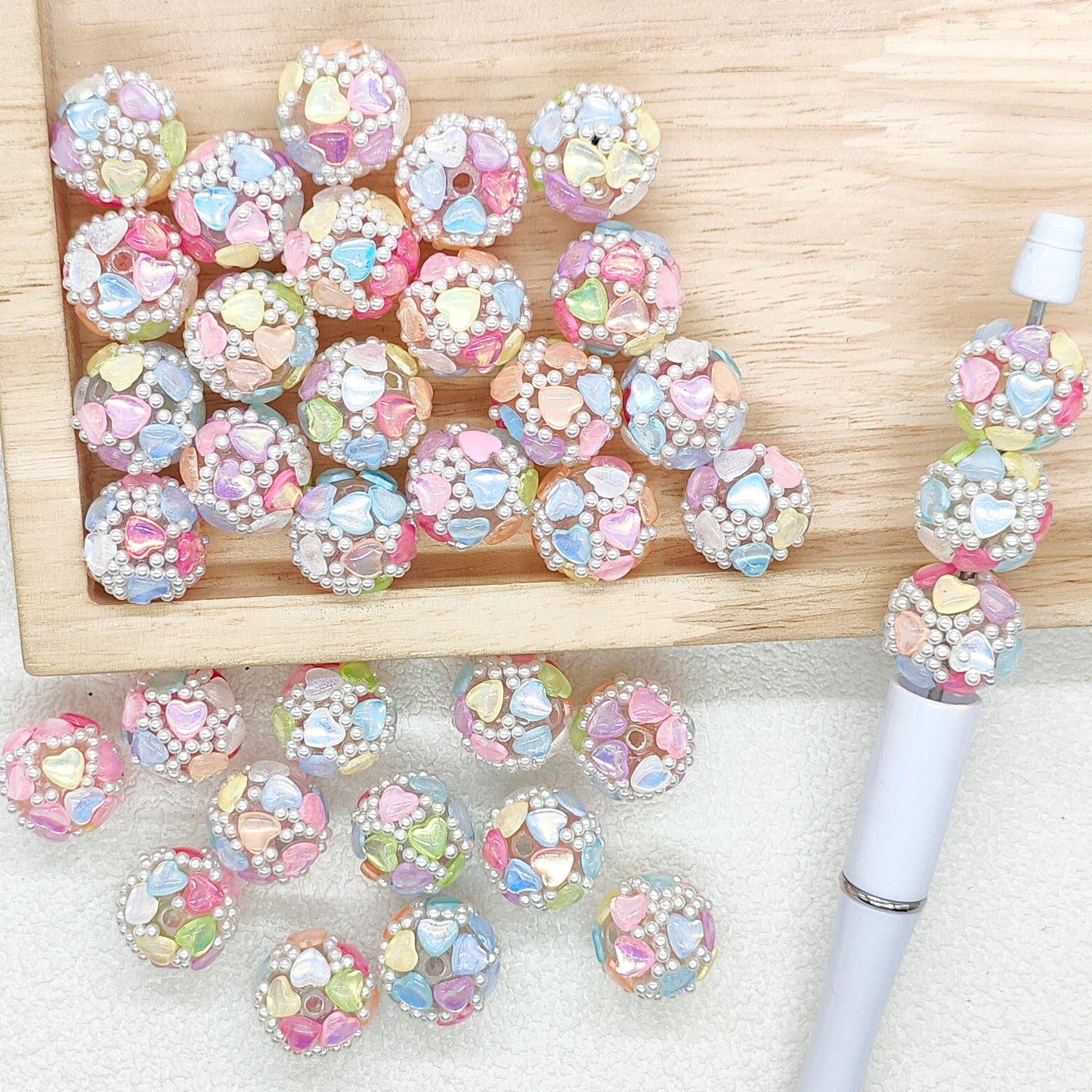 Iridescent Colored Heart Crystal Pearls Acrylic Beads