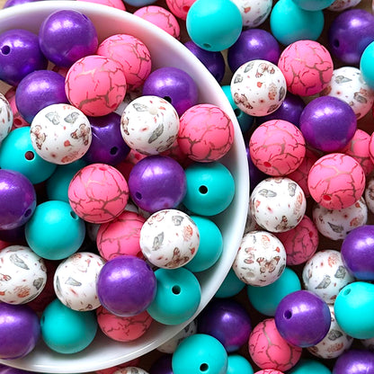 15mm Assorted Loose Silicone Beads Mix,Print Beads