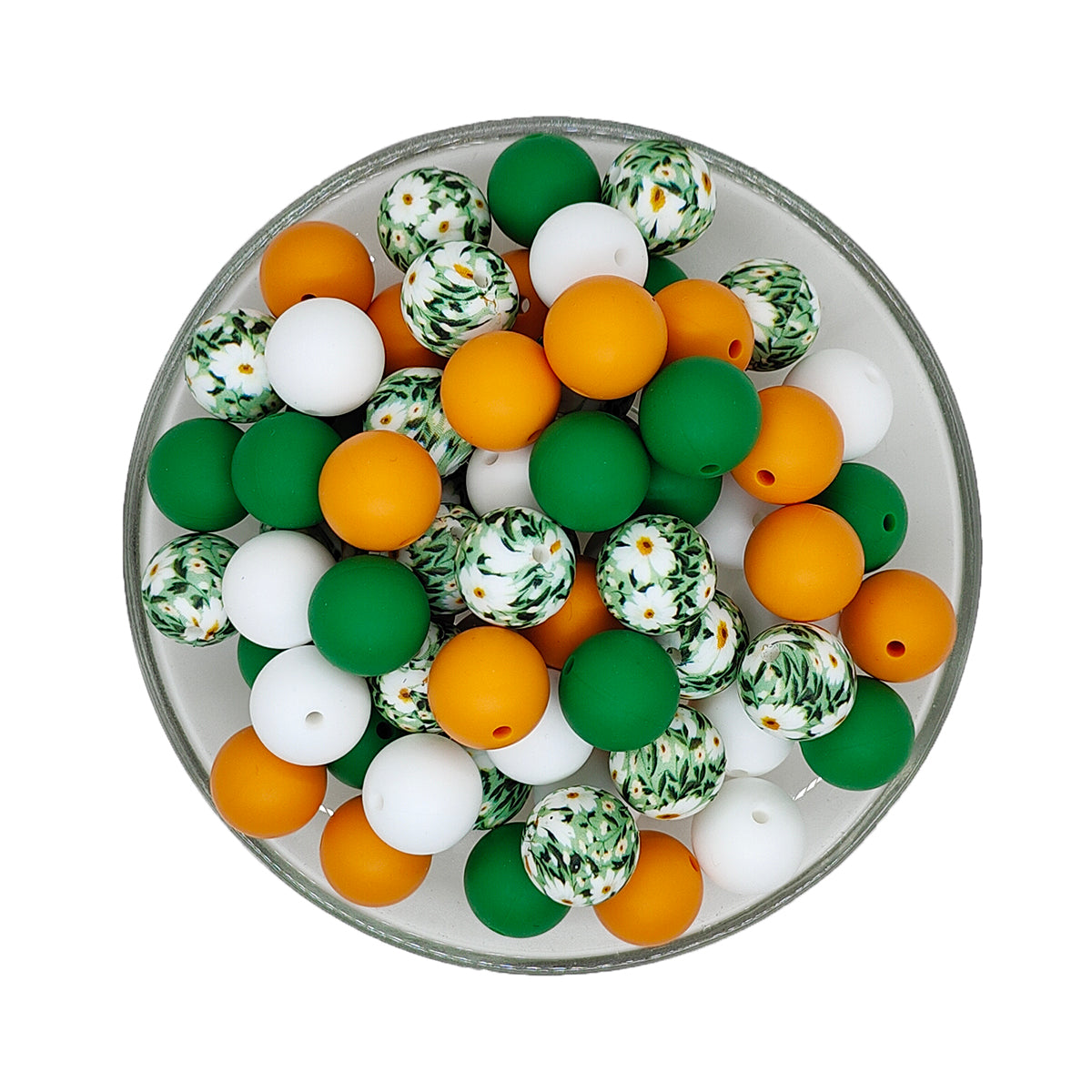 15mm Assorted White Flower Print Silicone Beads Mix