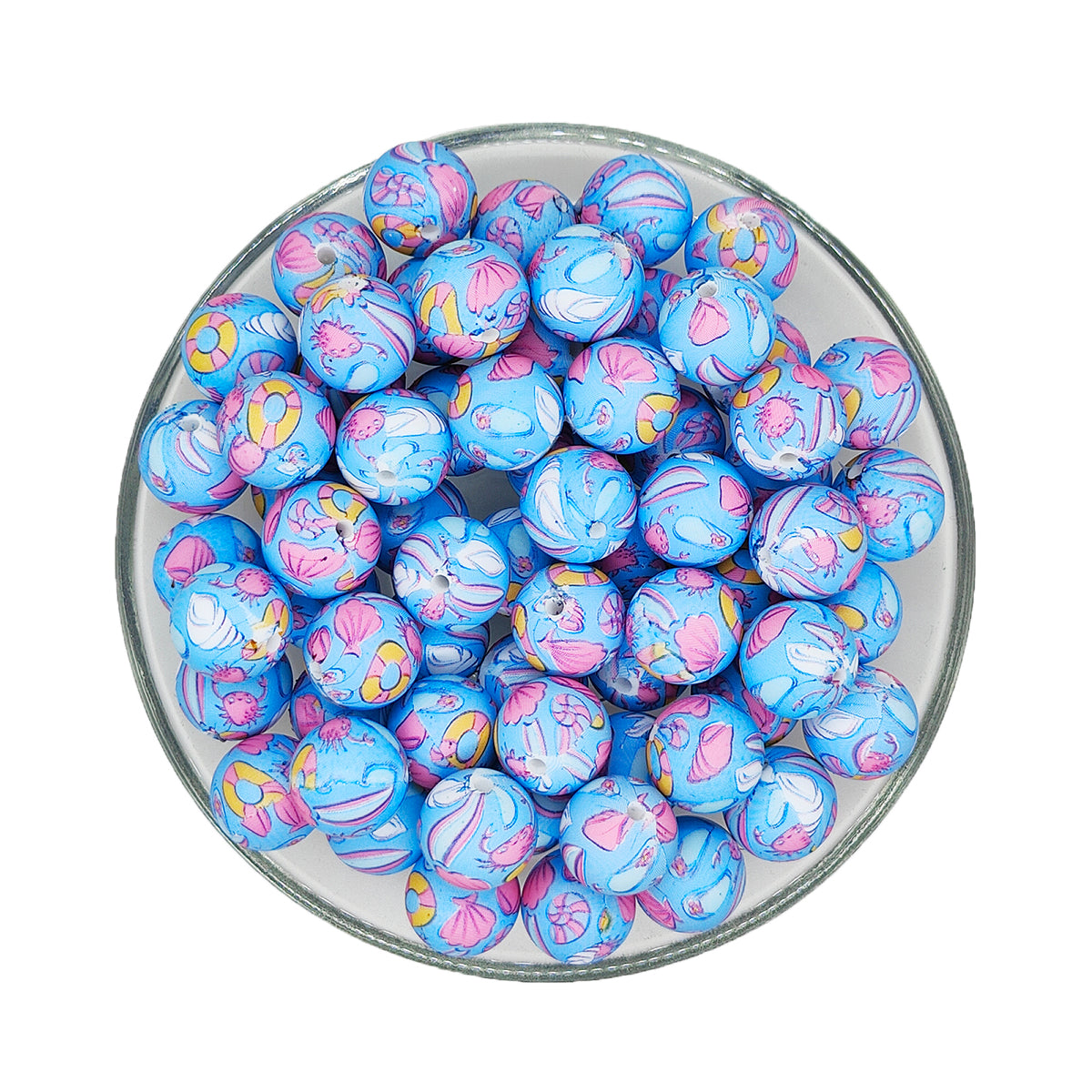 15mm Beach Shell Print Round Silicone Beads