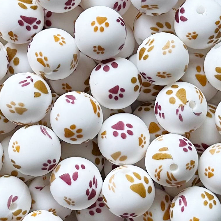 15mm Brown Bear Paw Print Round Silicone Beads