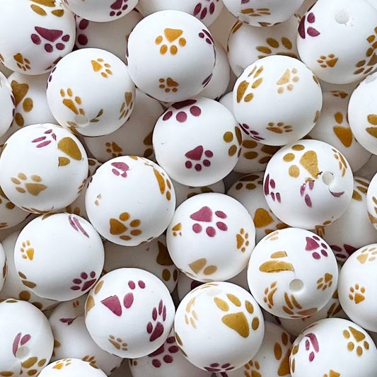 15mm Brown Bear Paw Print Round Silicone Beads