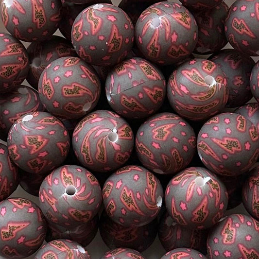 15mm Cheetah Lighting Bolt Print Round Silicone Beads
