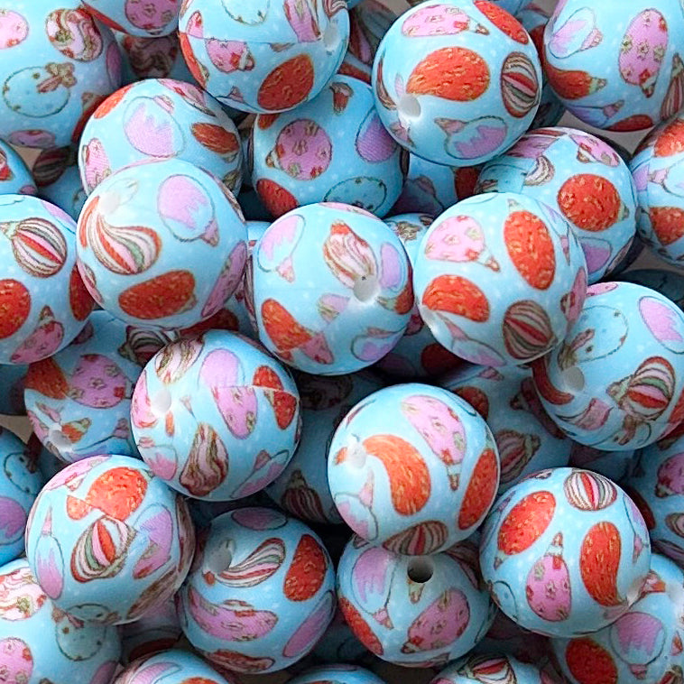 15mm Christmas Ball Print Round Silicone Beads