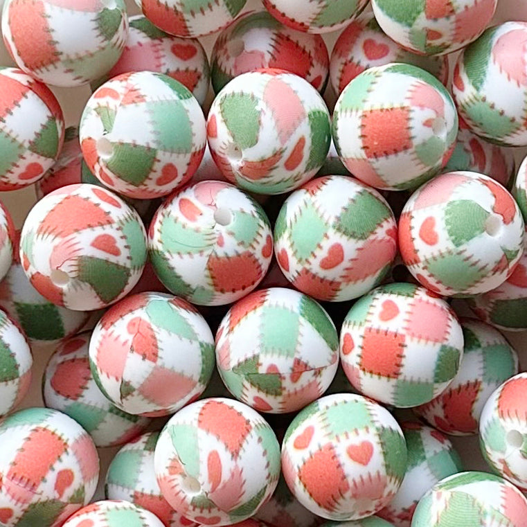 15mm Christmas Patch Print Round Silicone Beads