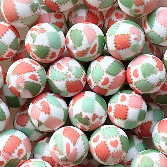 15mm Christmas Patch Print Round Silicone Beads