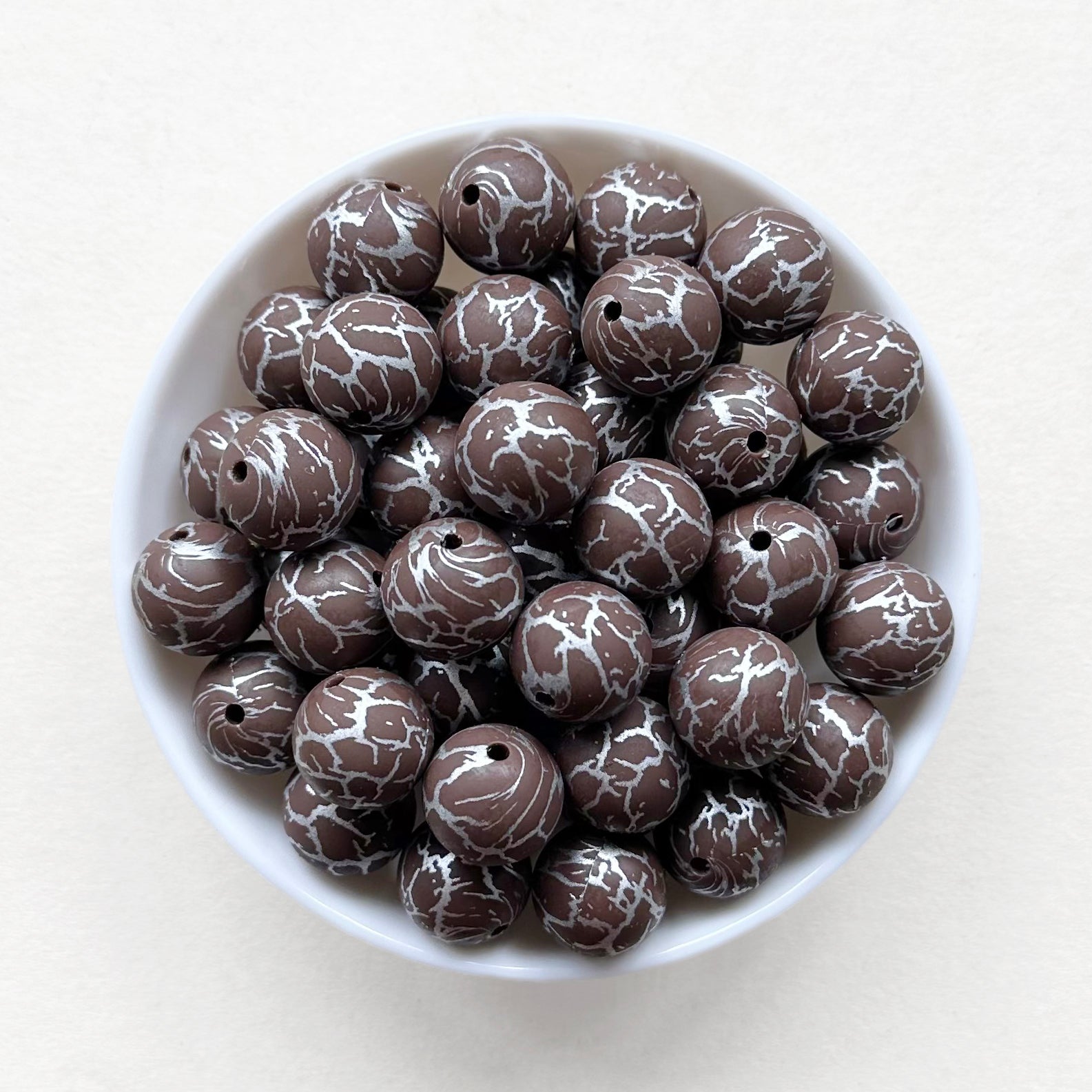 15mm Coffee Shine Crack Print Round Silicone Beads