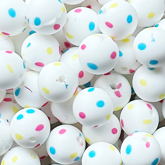 15mm Colored Dots Print Round Silicone Beads