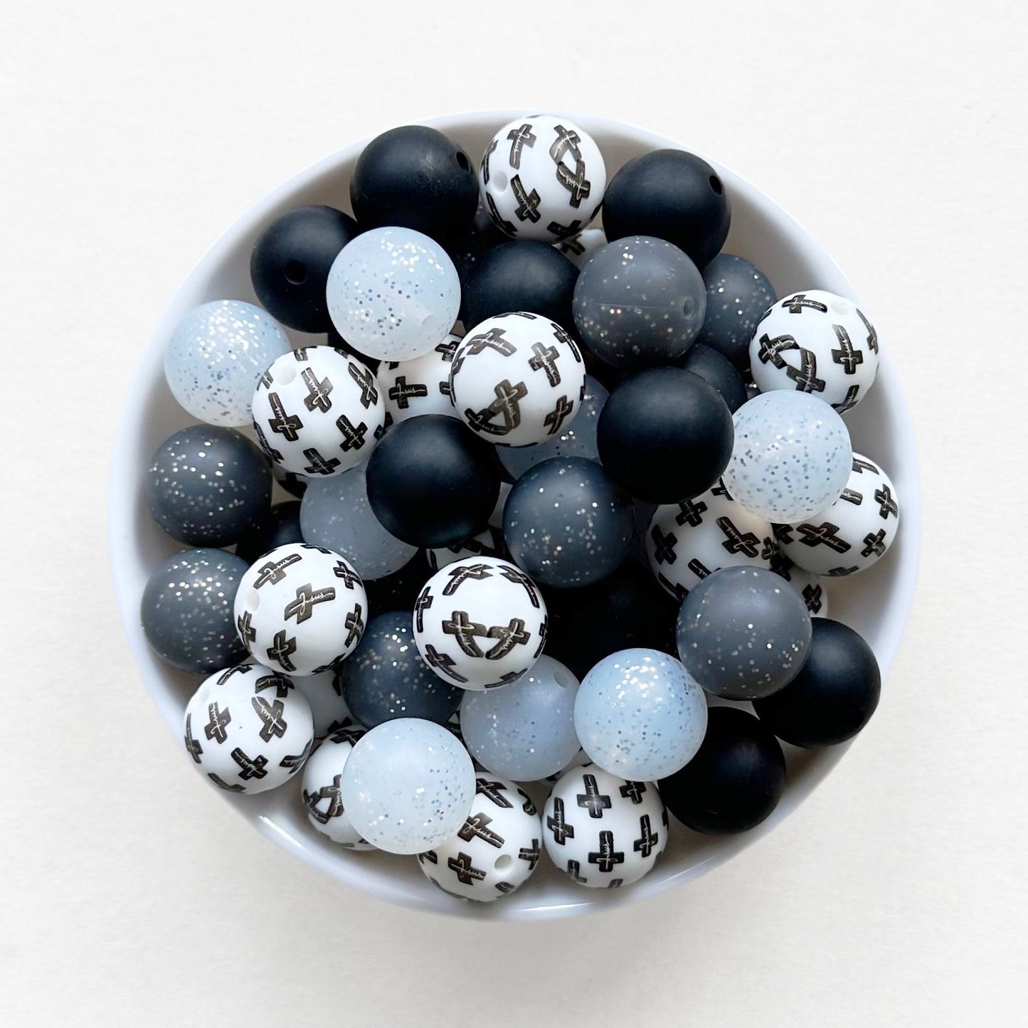 15mm Cross Print Loose Beads,Assorted Lot Beads,Mix Silicone Bead