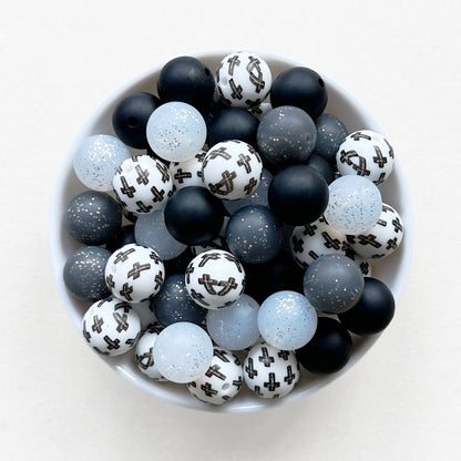 15mm Cross Print Loose Beads,Assorted Lot Beads,Mix Silicone Bead