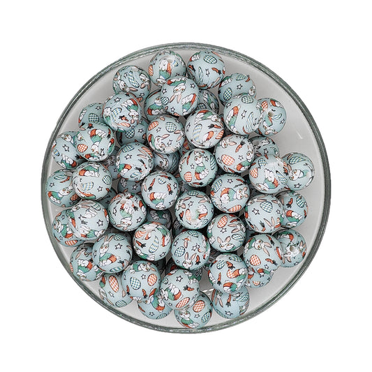 15mm Easter Rabbit Print Round Silicone Beads