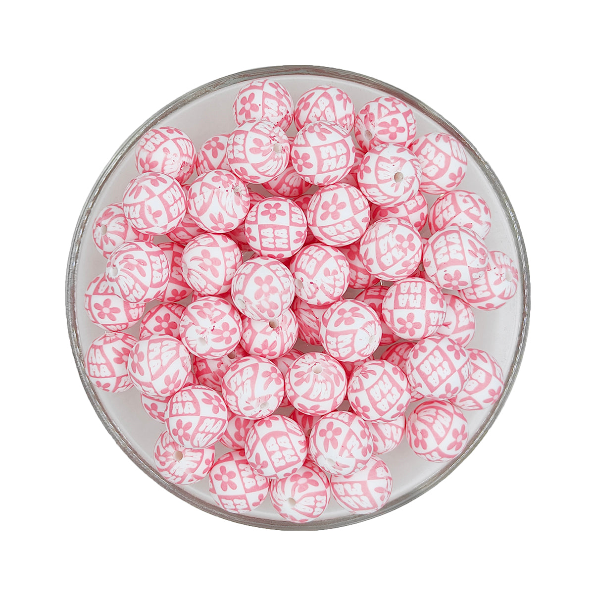 15mm Floral Mama Print Round Silicone Beads