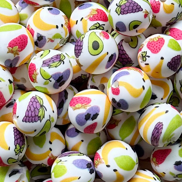 15mm Fruit Print Round Silicone Beads