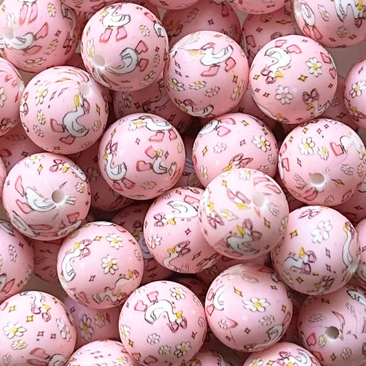 15mm Goose Bowknot Print Round Silicone Beads
