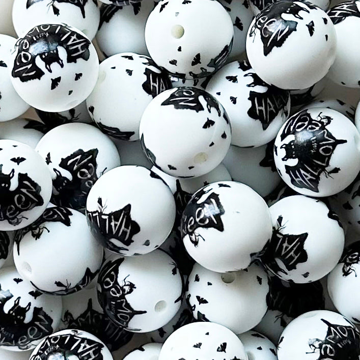 15mm Halloween Bat Print Round Silicone Beads