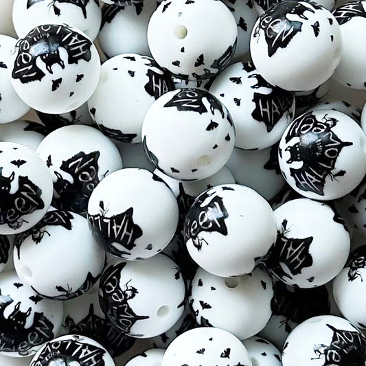 15mm Halloween Bat Print Round Silicone Beads
