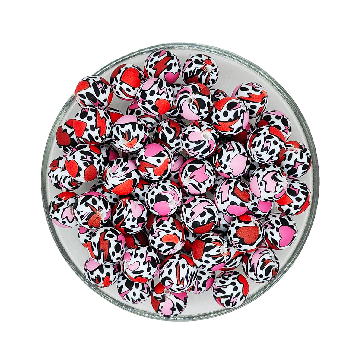 15mm Heart Cow Print Round Silicone Beads