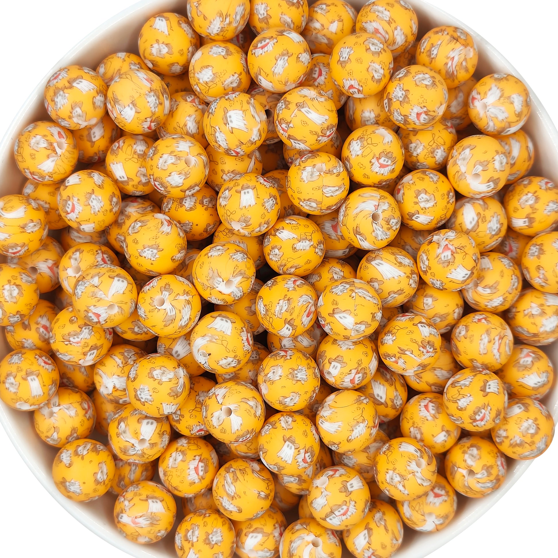 15mm Howdy Ghost Print Round Silicone Beads