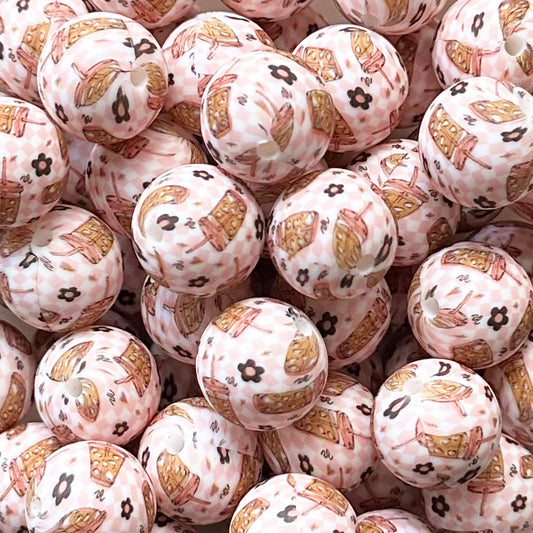 15mm Iced Coffee Print Round Silicone Beads