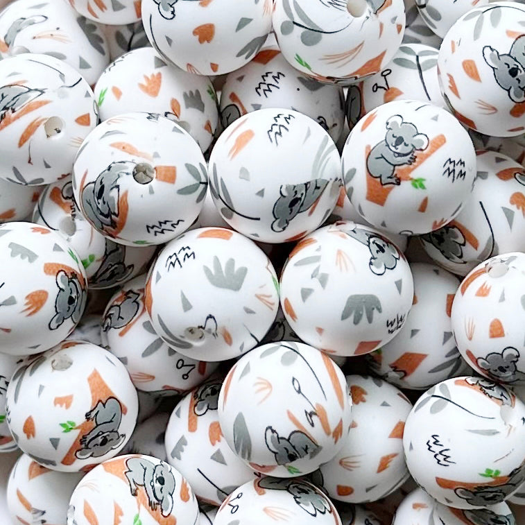 15mm Koala Print Round Silicone Beads