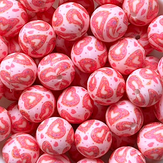 15mm Love Donut Print Round Silicone Beads