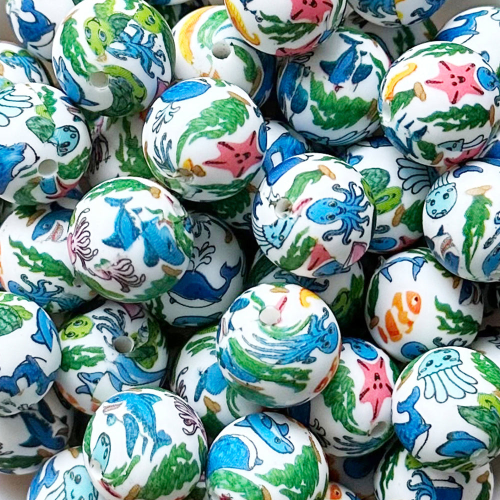 15mm Ocean Animal Print Round Silicone Beads