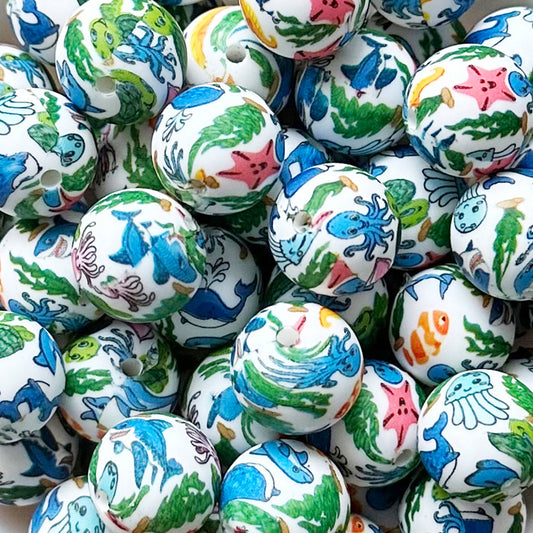 15mm Ocean Animal Print Round Silicone Beads