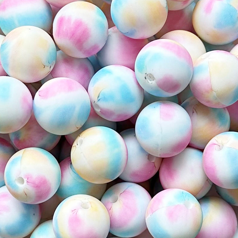 15mm Pastel Swirl Print Round Silicone Beads