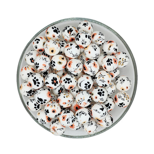 15mm Paw Vibe Print Round Silicone Beads